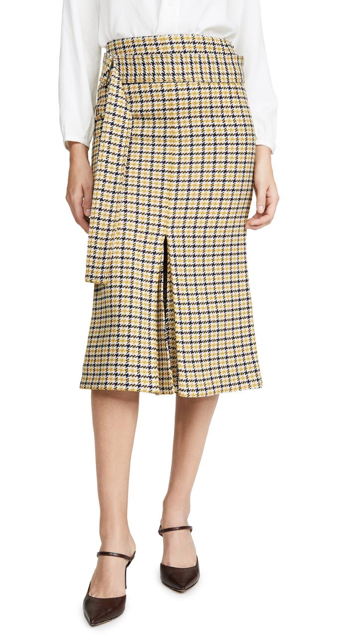 Victoria Beckham Belted Fitted Box Pleat Midi Skirt