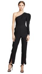 Self Portrait One Shoulder Crepe Jumpsuit