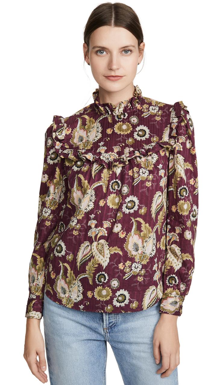 La Vie Rebecca Taylor Long Sleeve Suzani Ruffle Top