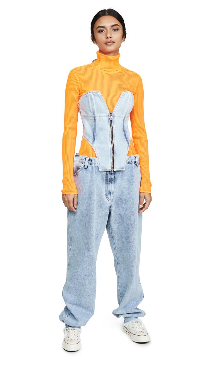Natasha Zinko Zipped Front Corset Denim Overalls