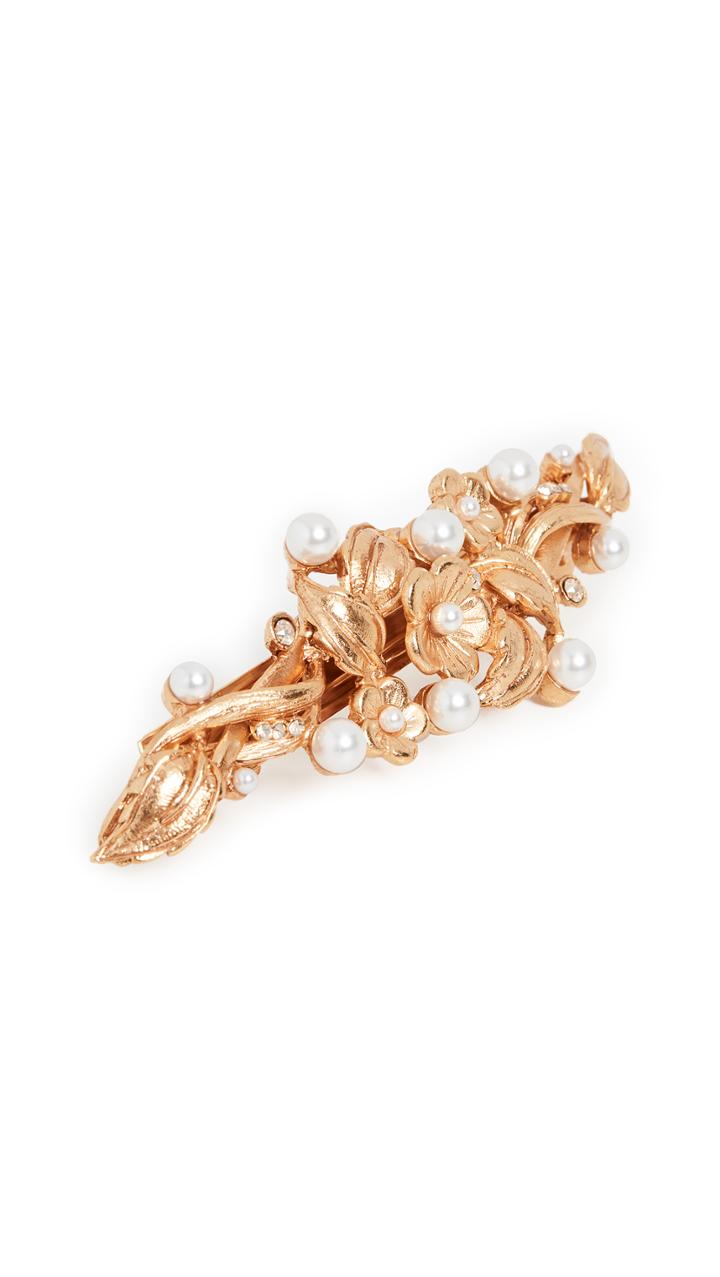 Oscar De La Renta Painted Flower Imitation Pearl Hair Clip