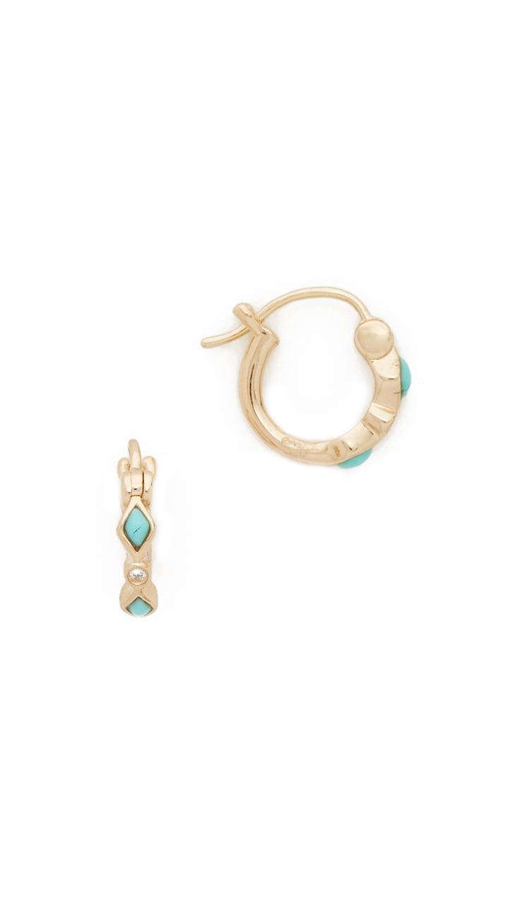 Sydney Evan Turquoise Diamond Bezel Huggie Hoop Earrings