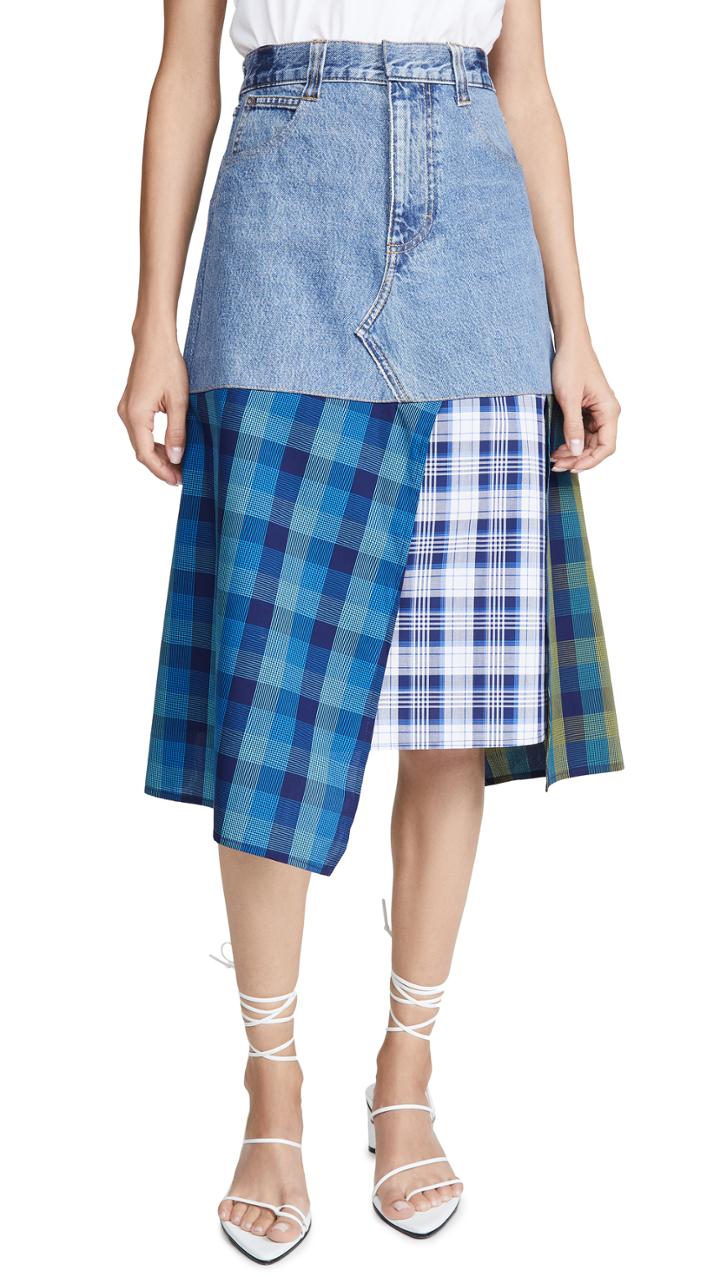 Ksenia Schnaider Denim Skirt With A Cotton Panels