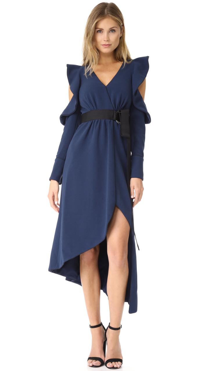 Self Portrait Navy Asymmetric Wrap Dress