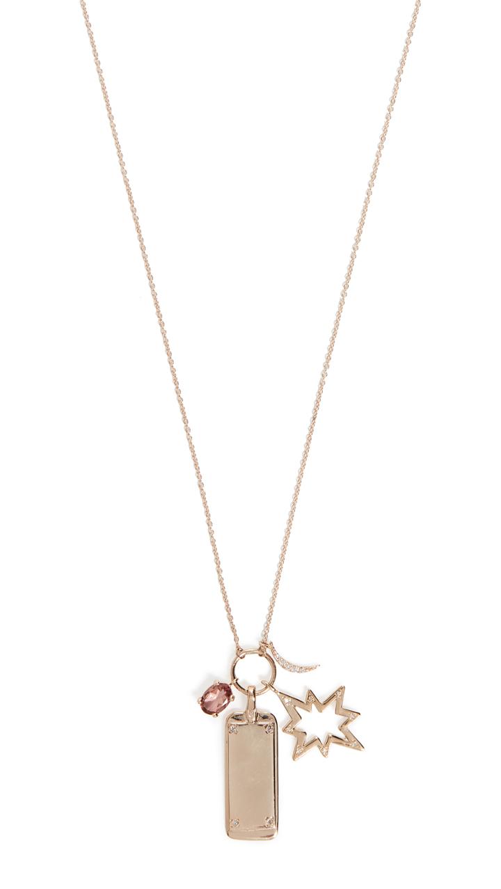 Scosha 14k Hollow Diamond Starburst And Tag Charms Necklace