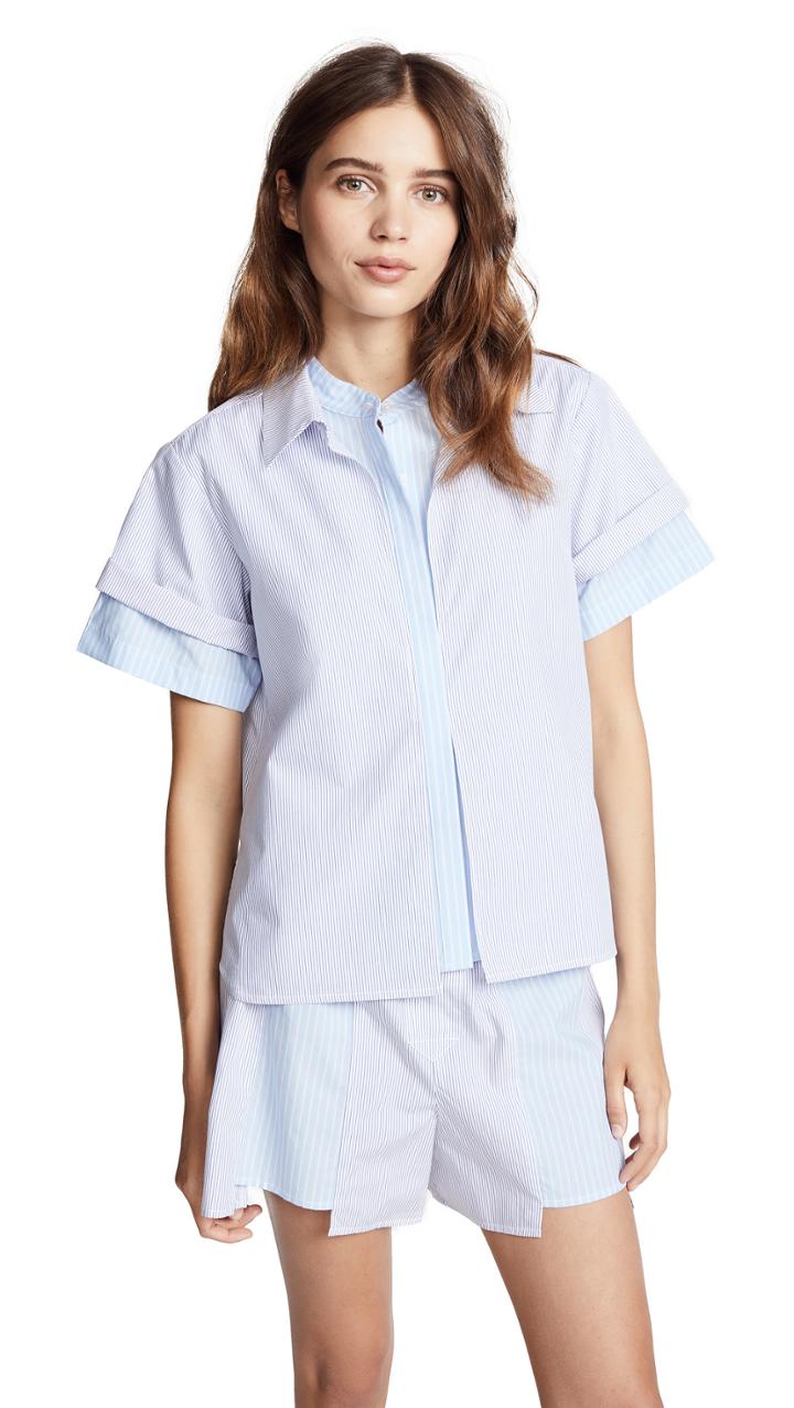 T By Alexander Wang Combo Striped Shirting Layered Top