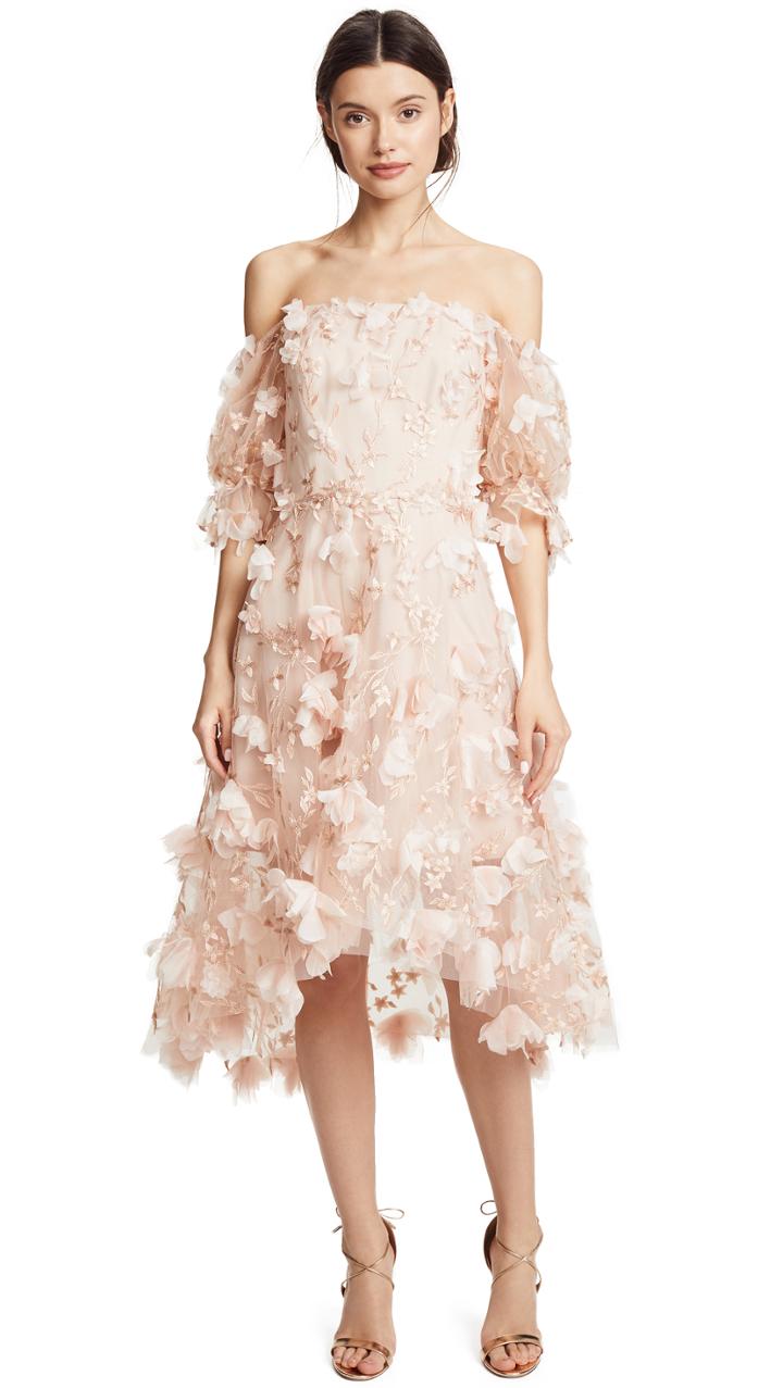 Marchesa Notte Off Shoulder Cocktail Dress With 3d Flowers