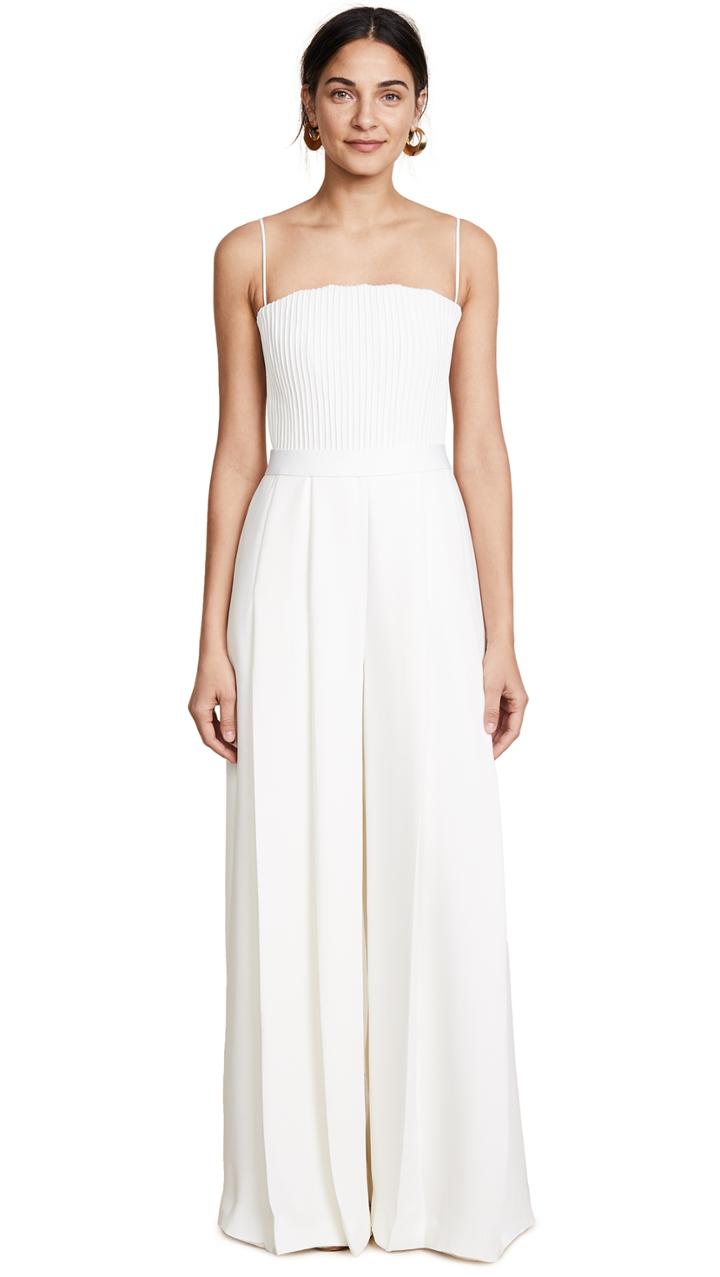 Brandon Maxwell Strapless Ribbed Bodice Jumpsuit