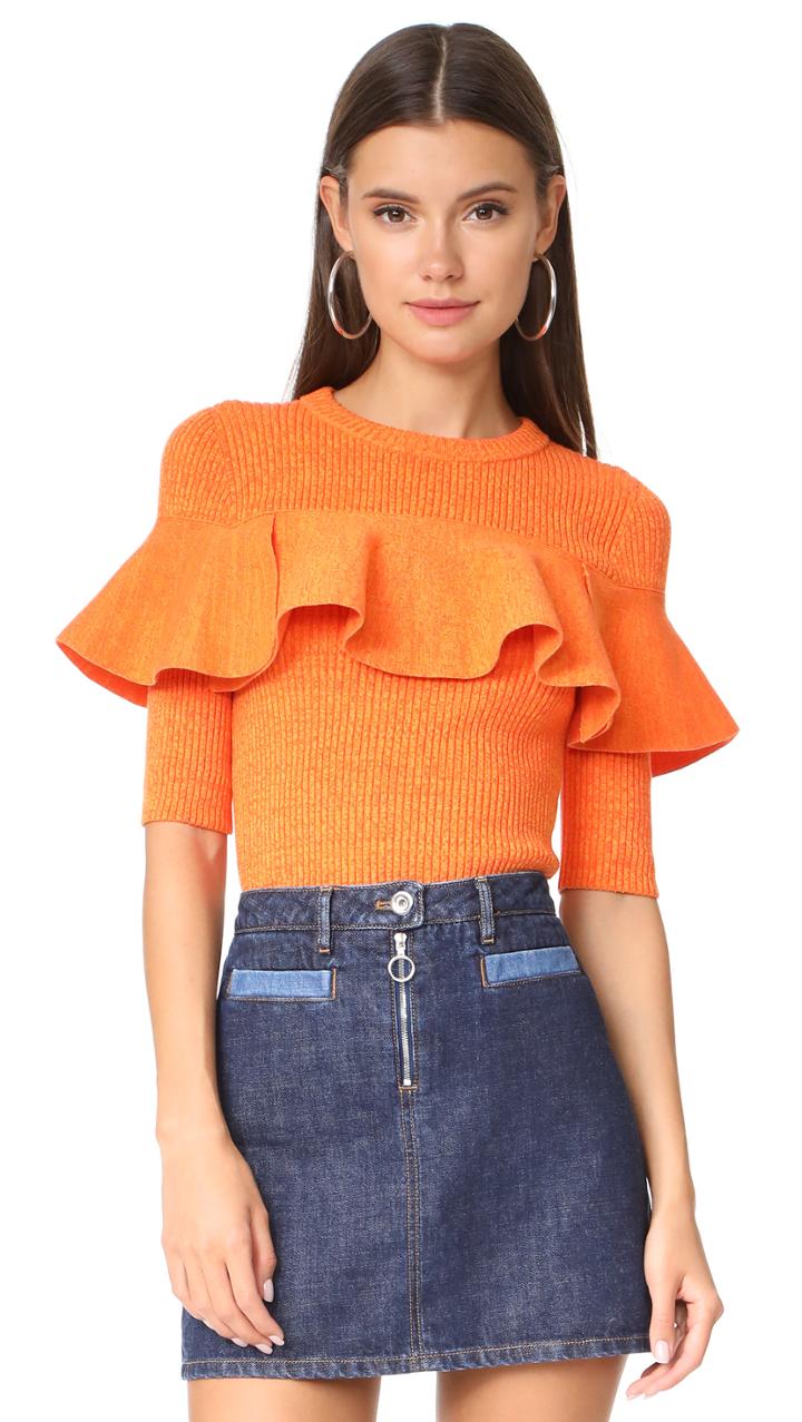 Apiece Apart Cropped Ribbed Ruffle Sweater