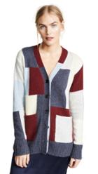 Adam Lippes Brushed Cashmere Knit Patchwork Cardigan