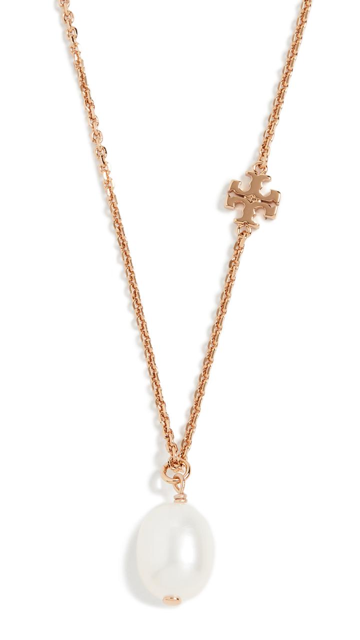 Tory Burch Logo Pearl Short Necklace