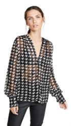 Yigal Azrouel Houndstooth Burnout V Neck Blouse