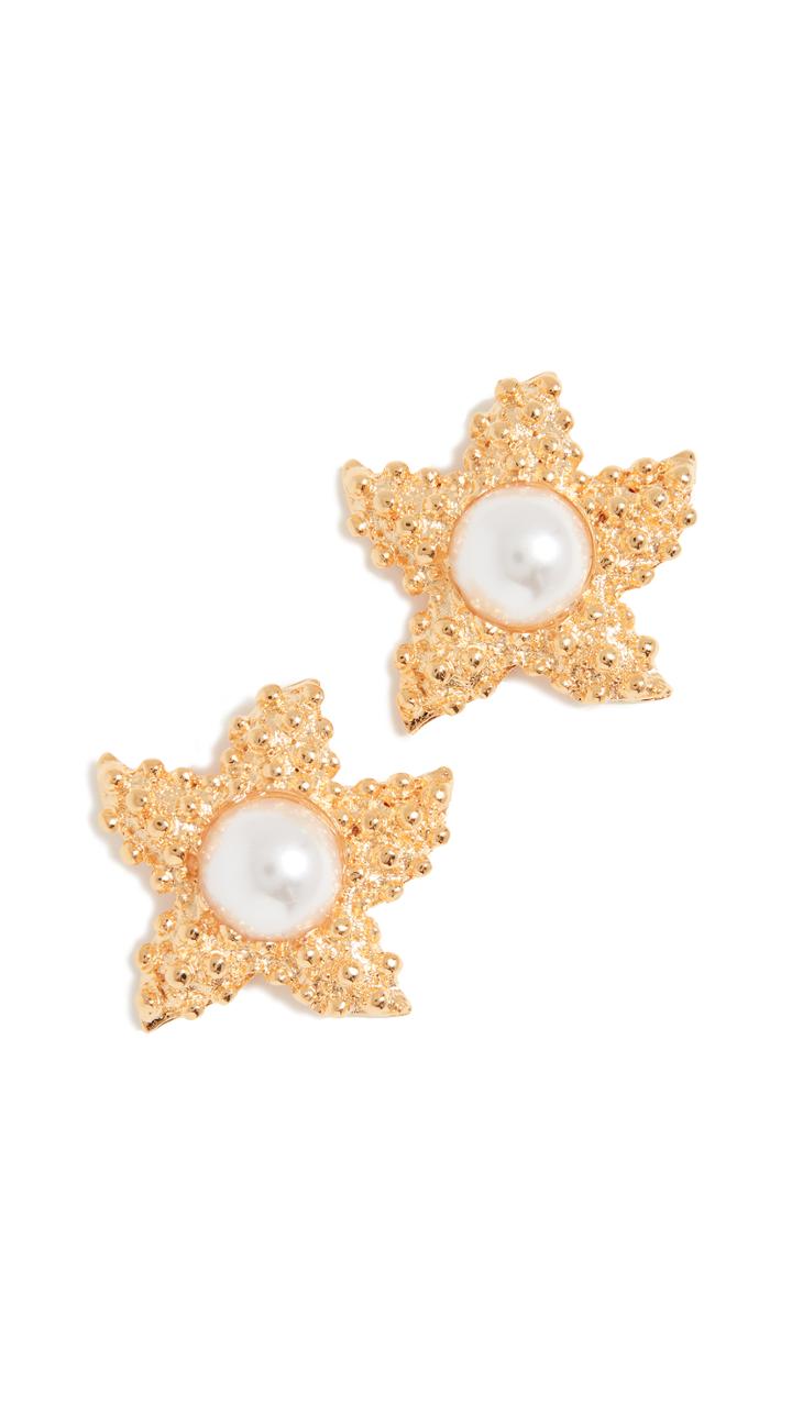 Kenneth Jay Lane Gold Starfish Imitation Pearl Studs