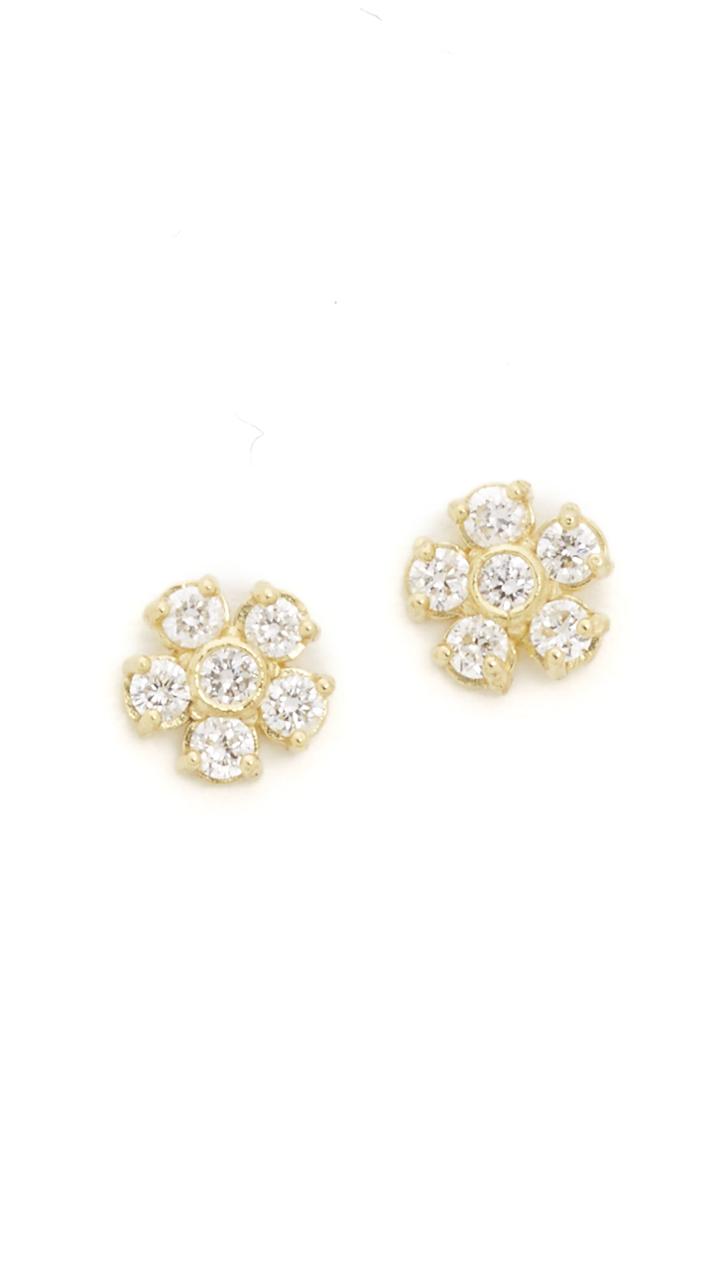 Jennifer Meyer Jewelry 18k Gold Diamond Flower Stud Earrings