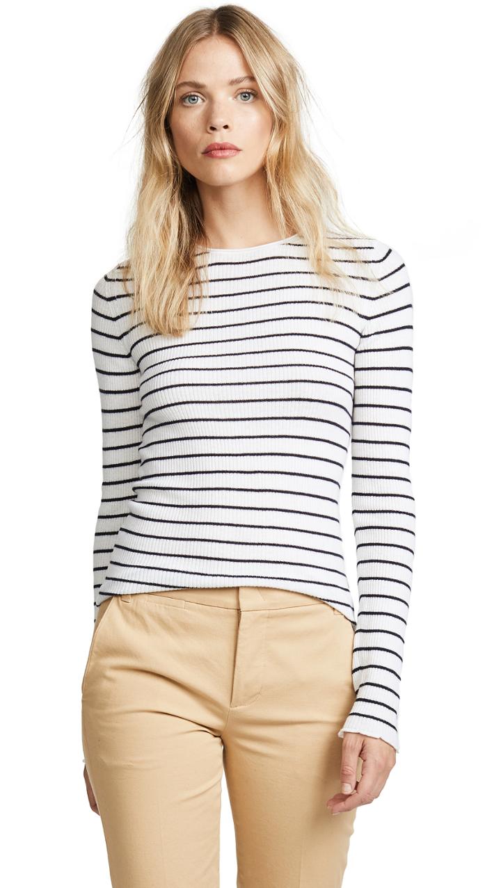 Vince Stripe Ribbed Crew Sweater