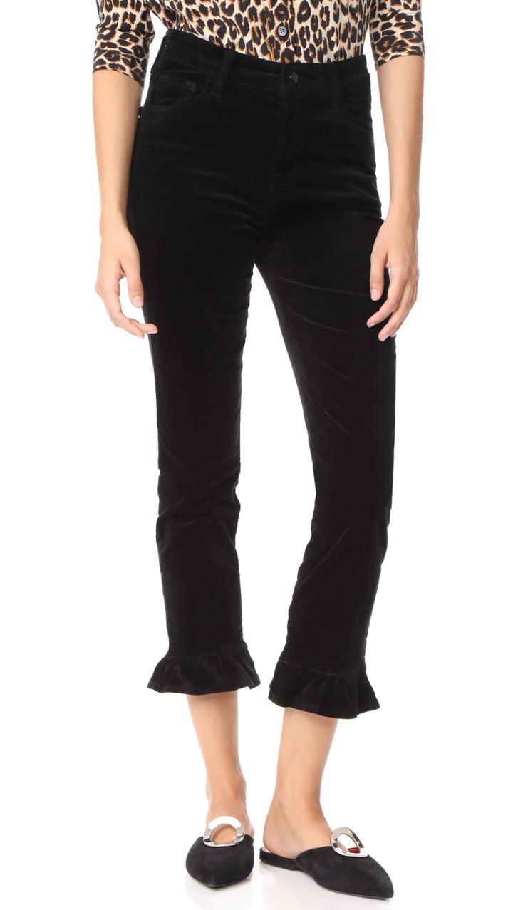 J Brand Ruby High Rise Crop Frill Velvet Pants