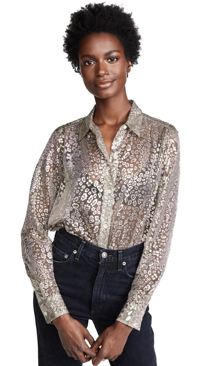 Equipment Metallic Leopard Lace Essential Button Down Shirt
