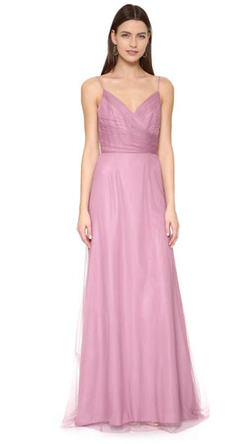 Monique Lhuillier Bridesmaids Draped Tulle Gown