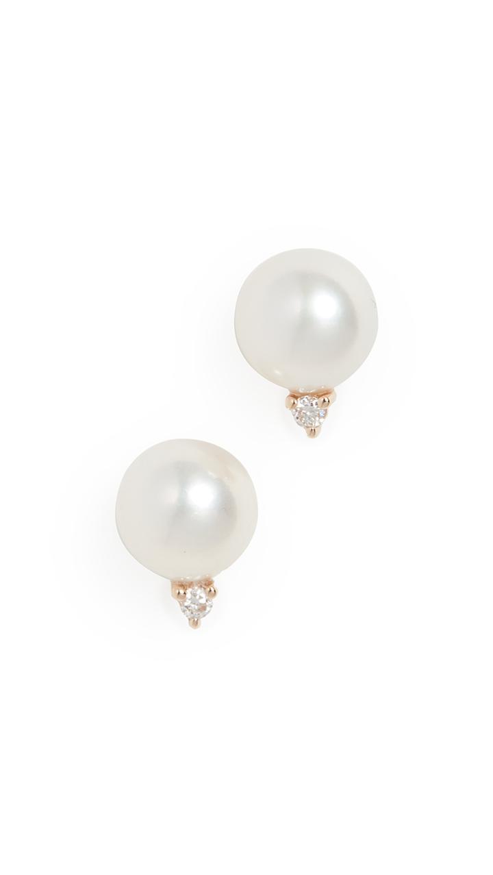 Mizuki 14k Medium Pearl Diamond Stud Earrings