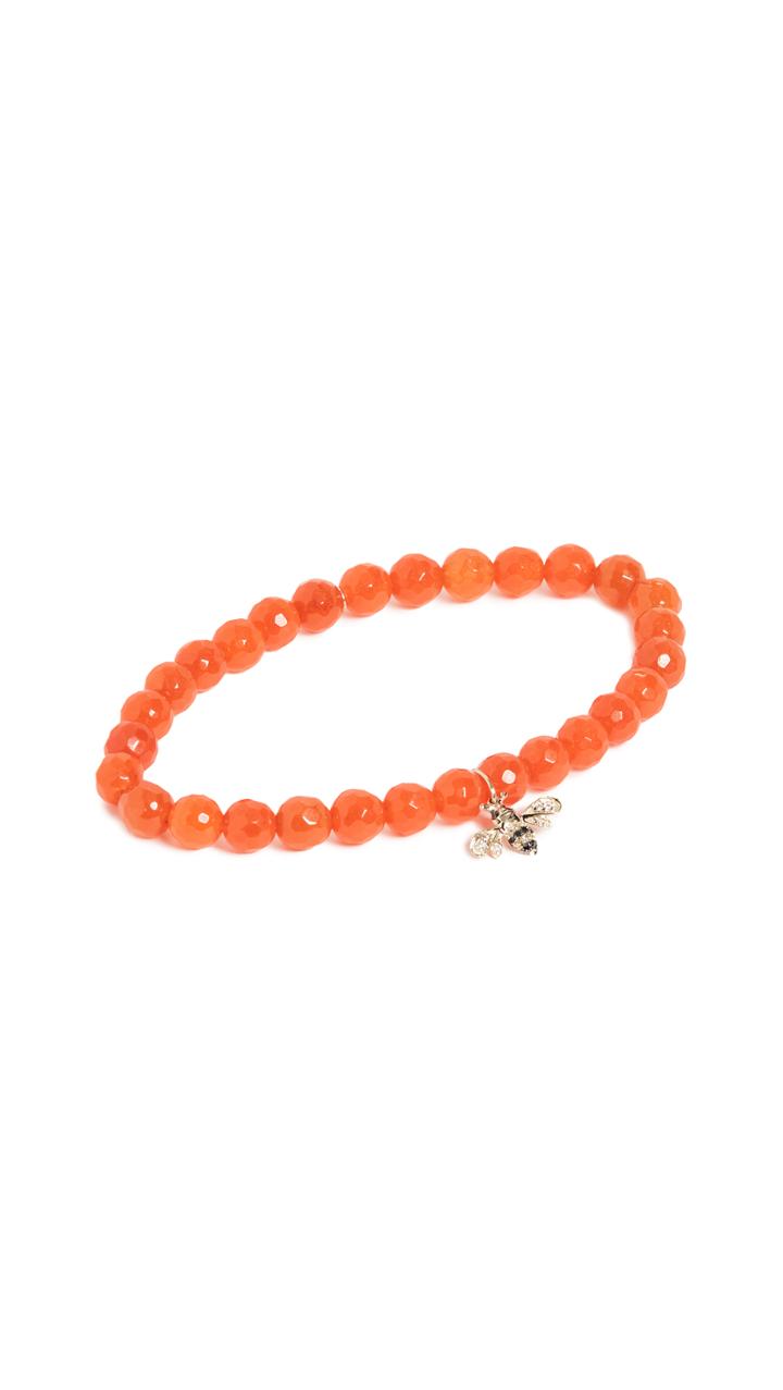Sydney Evan 14k Gold Orange Beaded Bee Charm Bracelet