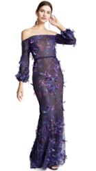 Marchesa Notte Bishop Sleeve Embroidered Gown