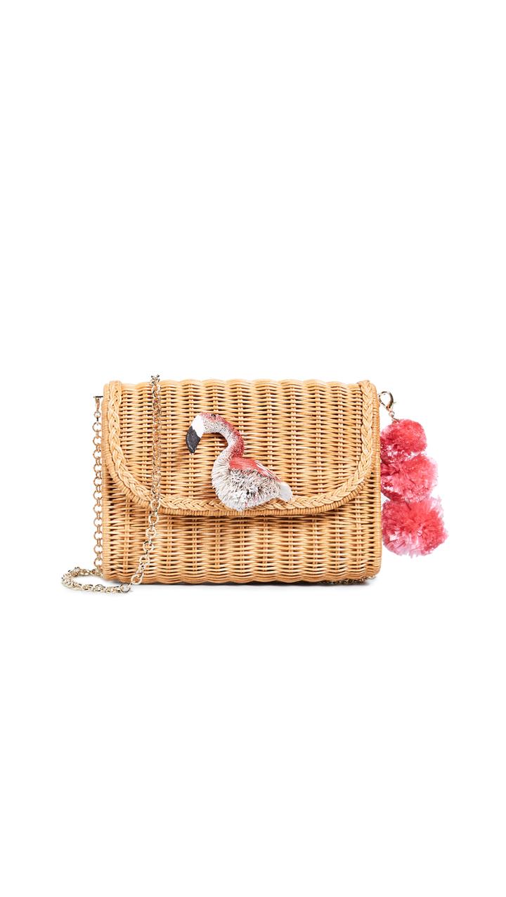 Serpui Marie Cecilia Flamingo Wicker Clutch