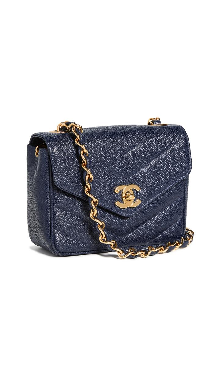 What Goes Around Comes Around Chanel Navy Medium Chevron Flap Bag