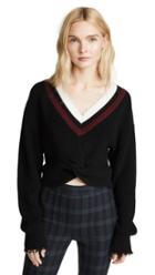 T By Alexander Wang Hybrid Meets Varsity Twist Front Sweater