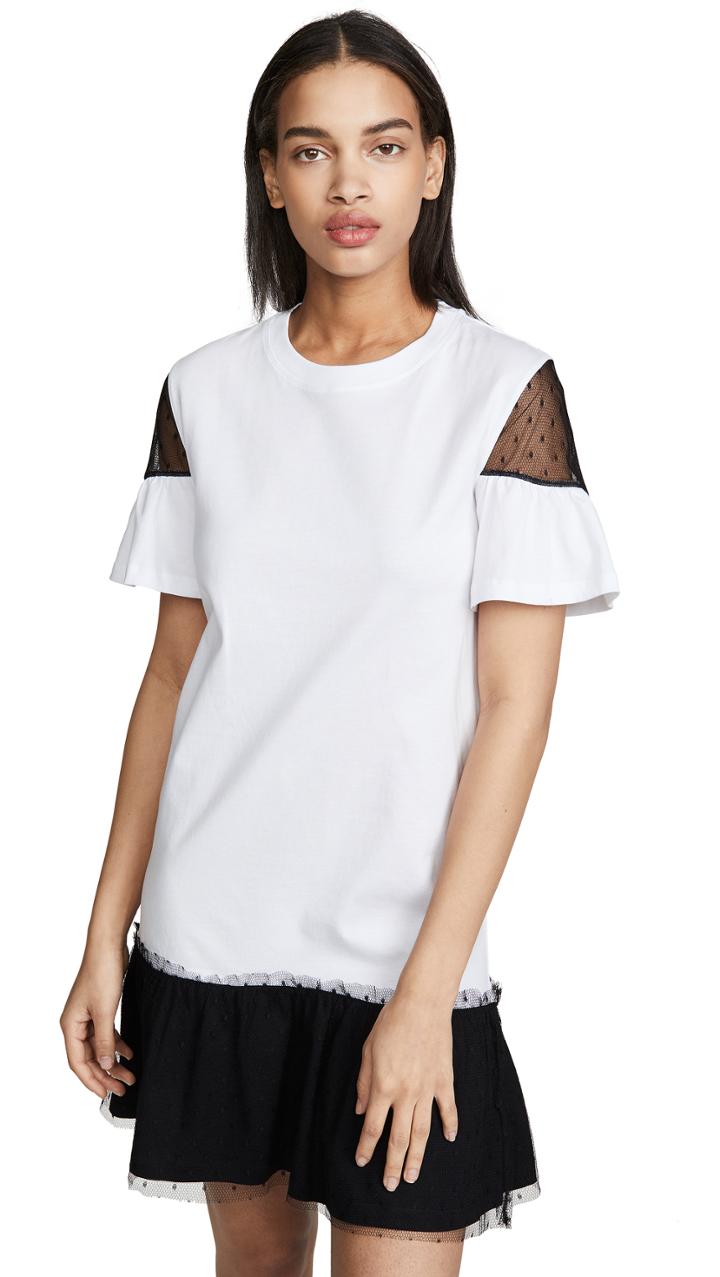 Red Valentino Short Sleeve Combo Lace T Shirt Dress