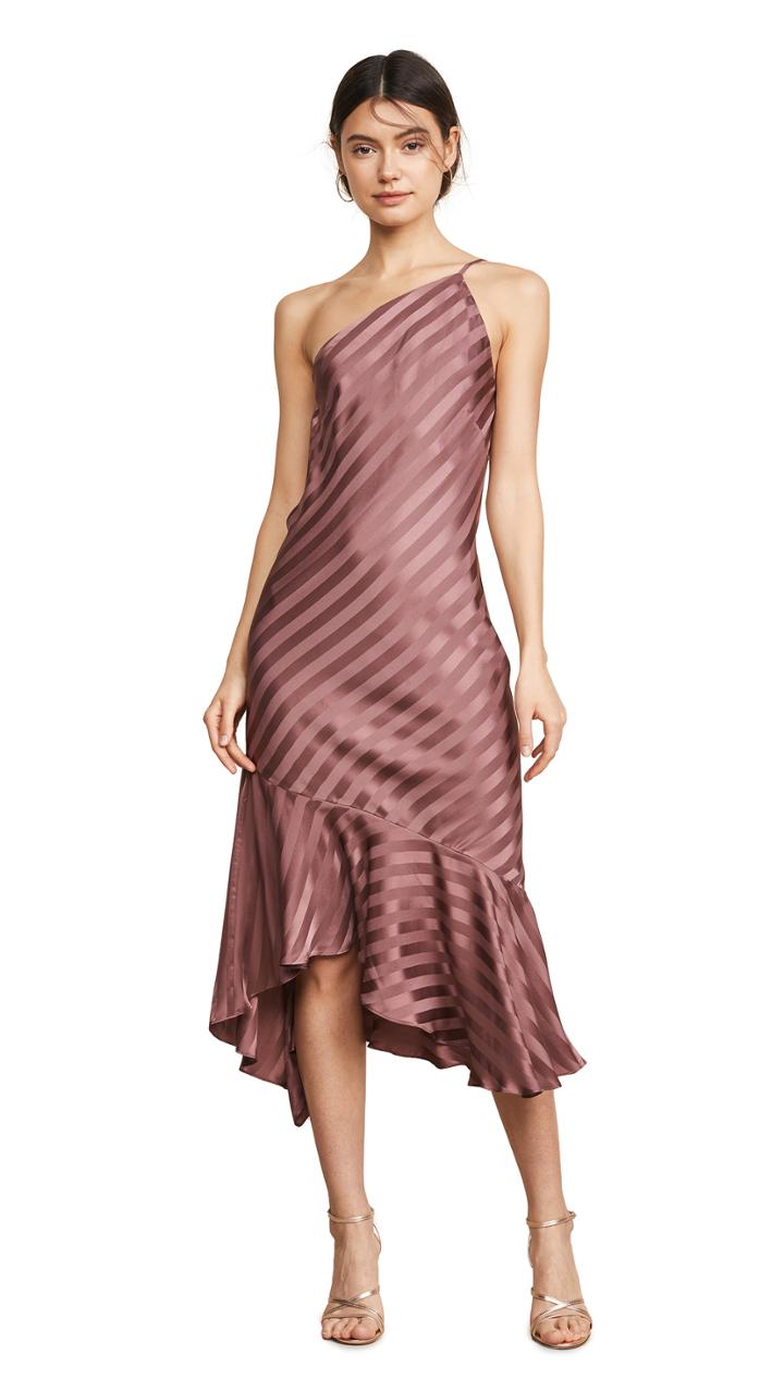 Michelle Mason One Shoulder Ruffle Hem Dress