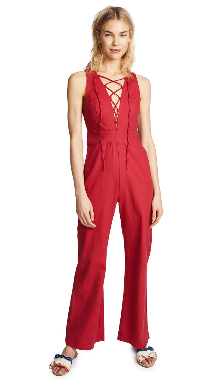 Wayf Cara Sleeveless Lace Up Jumpsuit