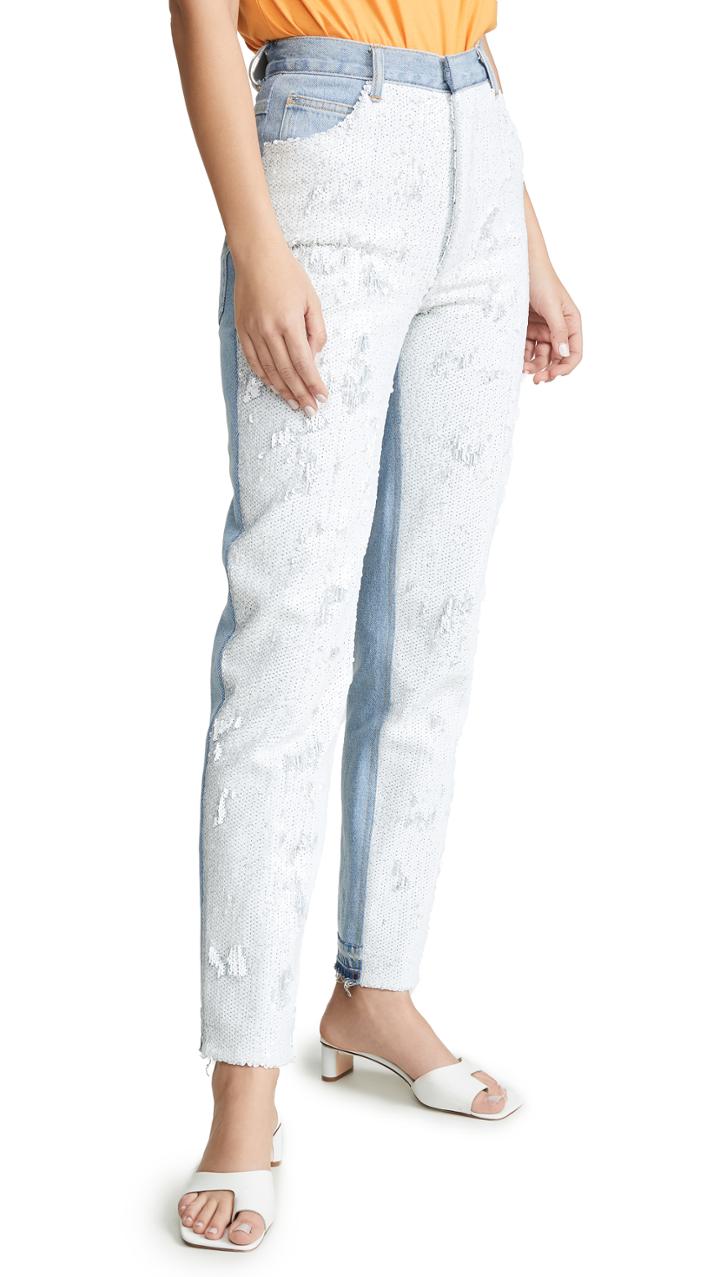 Ksenia Schnaider Reworked Denim Sequin Front Jeans