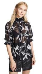 Adam Lippes Mock Neck Blouse With Smocked Sleeves