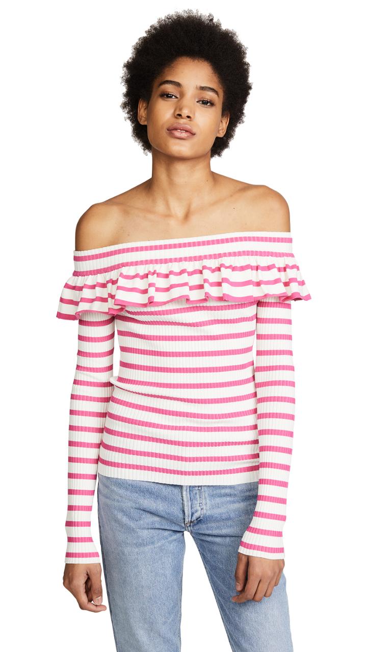 Fuzzi Striped Off Shoulder Top