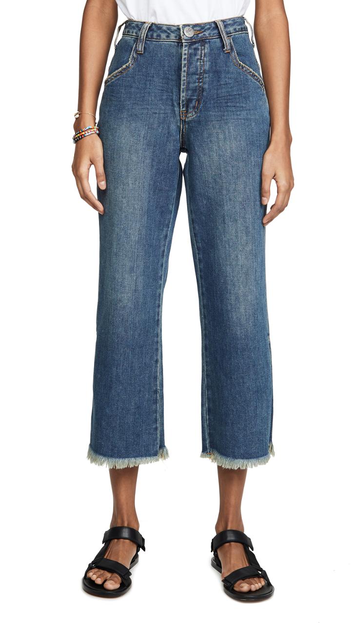 One Teaspoon Dirty Indigo Libertines High Waist Cropped Wide Leg Jeans