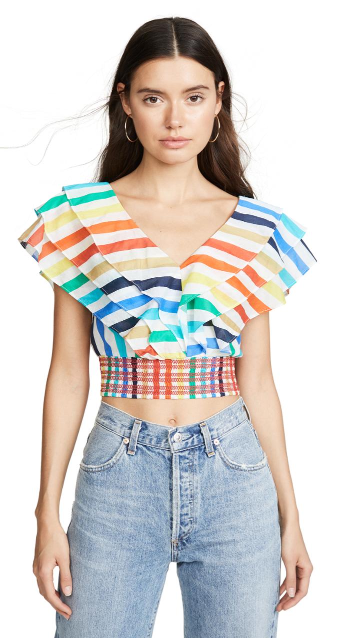 Alice Olivia Casandra Tiered Ruffle Smock Waist Blouse