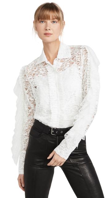 Anais Jourden White Velvet Lace Shirt With Ruffles