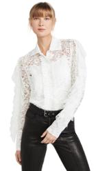 Anais Jourden White Velvet Lace Shirt With Ruffles