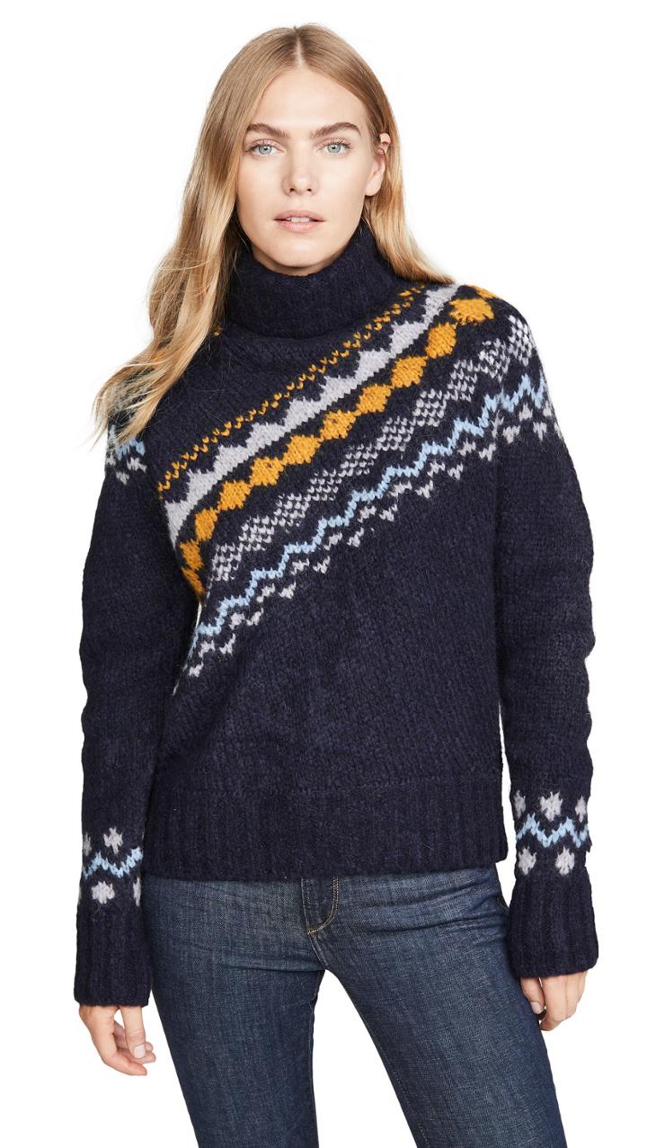 Derek Lam 10 Crosby Diagonal Fair Isle Turtleneck Sweater