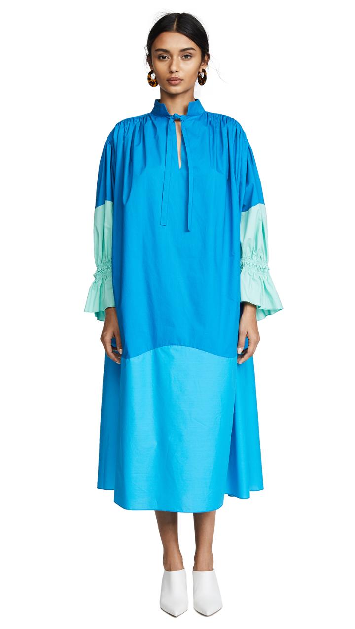 Vika Gazinskaya Relaxed Fit Maxi Dress With Pleated Sleeves