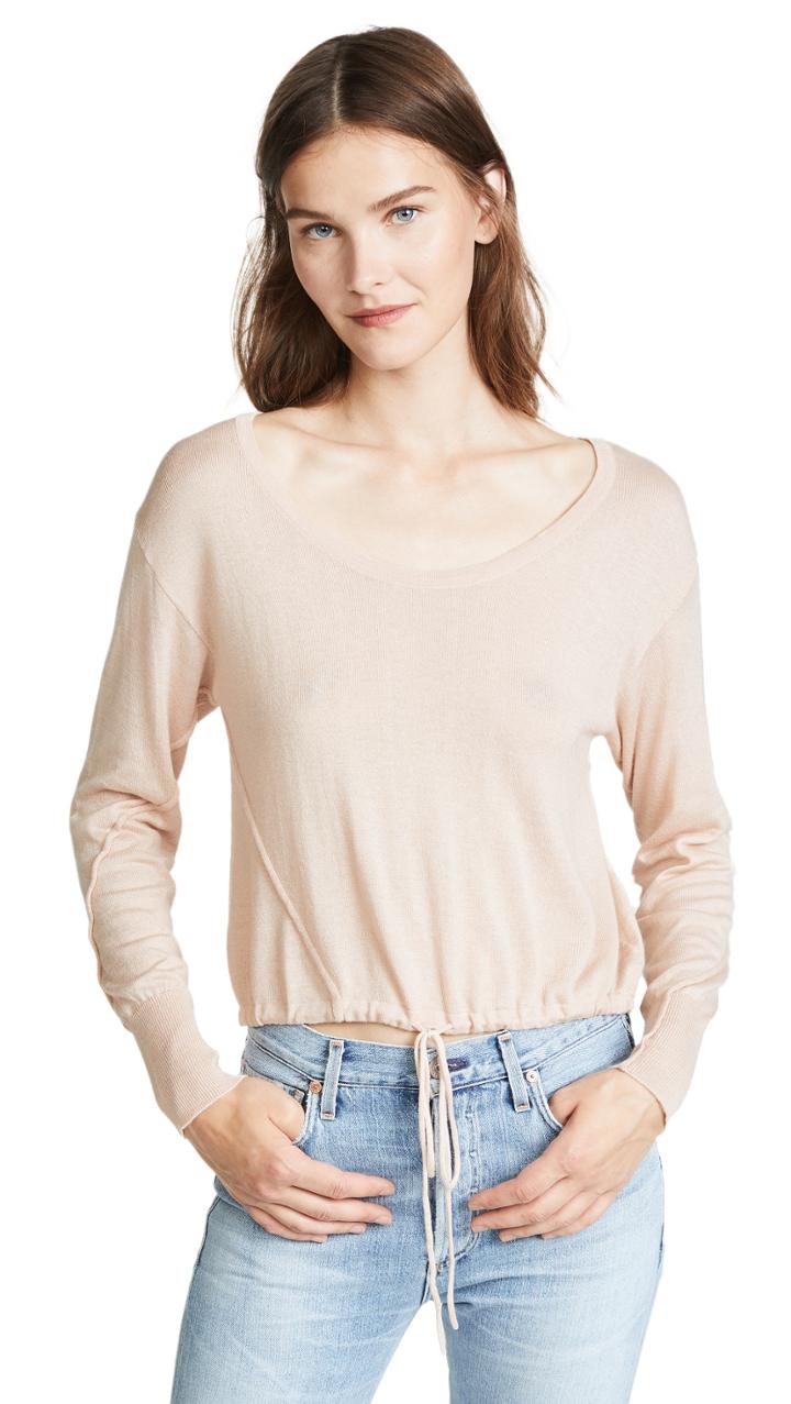 Enza Costa Cropped Drawcord Scoop Tee