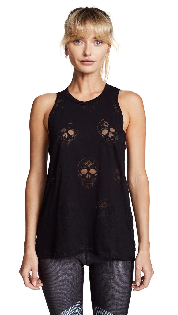 Terez Black Sugar Skull Muscle Racer Tank