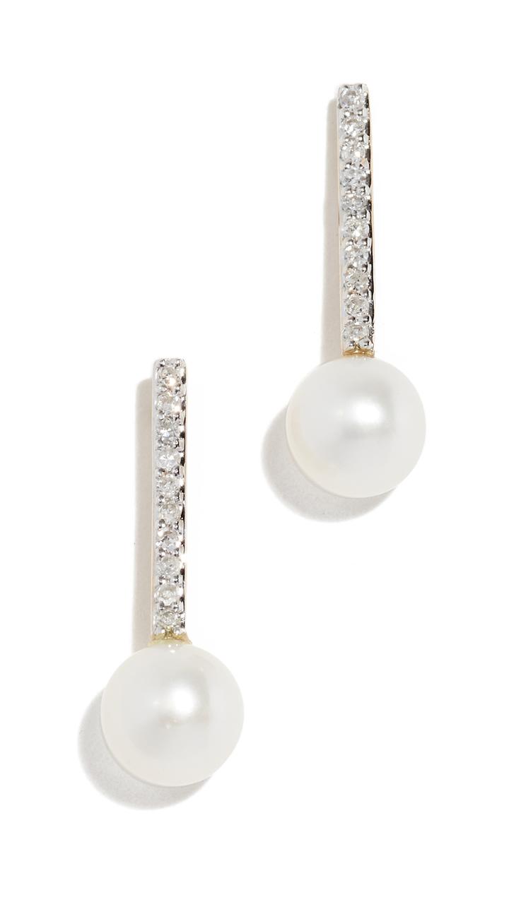 Mateo 14k Gold Mini Diamond Bar Single Pearl Earrings