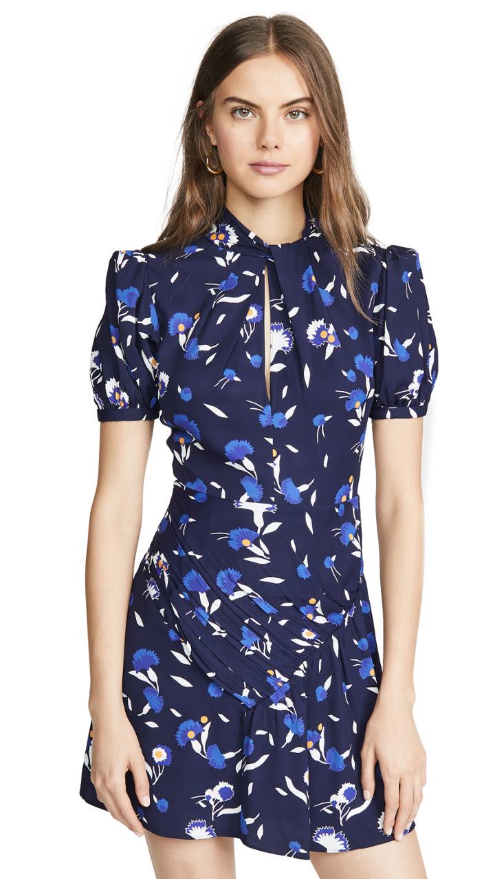 Self Portrait Navy Botanical Printed Mini Dress