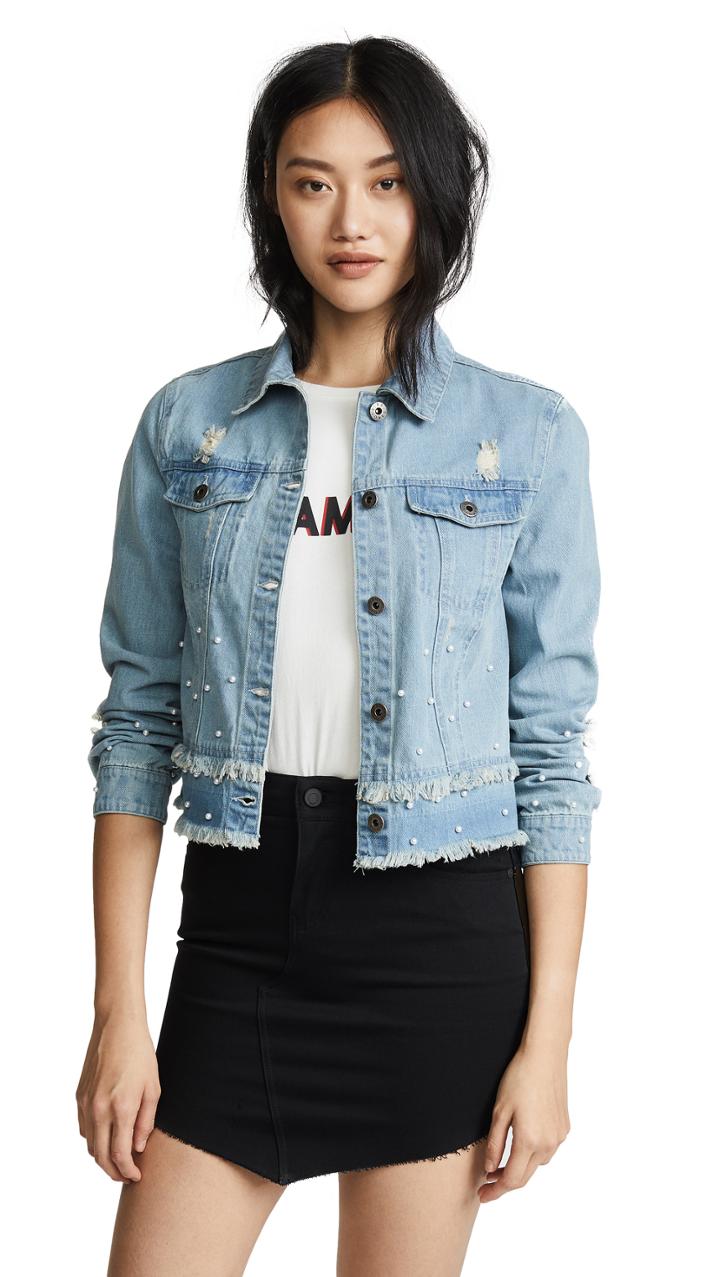 Bb Dakota Eisley Denim Jacket With Imitation Pearls