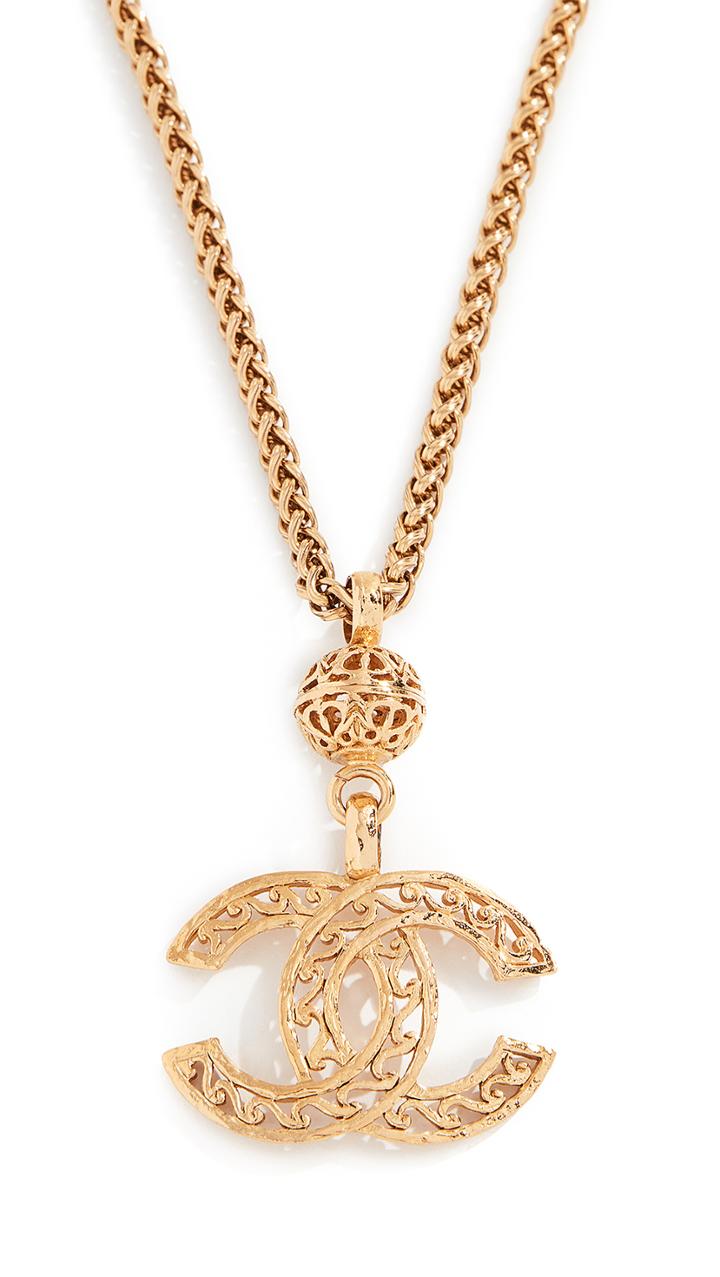 What Goes Around Comes Around Chanel Gold Fretwork Cc Necklace