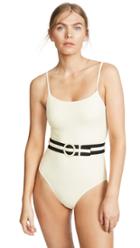 Solid Striped The Nina Belt One Piece Swimsuit