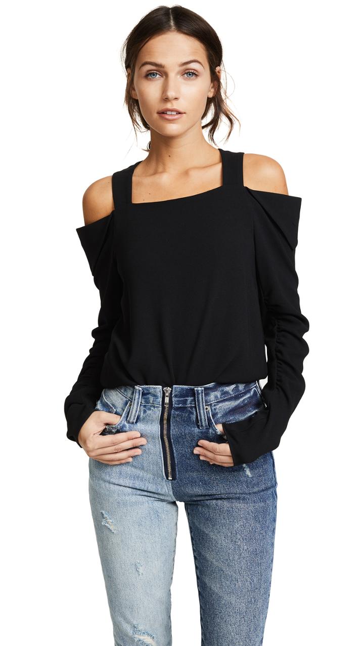 Tibi Open Shoulder Shirred Sleeve Top