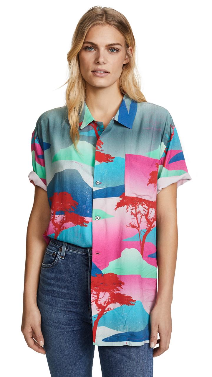 Double Rainbouu Moon Safari Hawaiian Cover Up Shirt