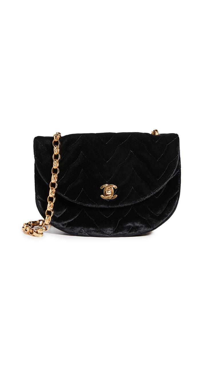 What Goes Around Comes Around Chanel Black Velour Round Flap Bag